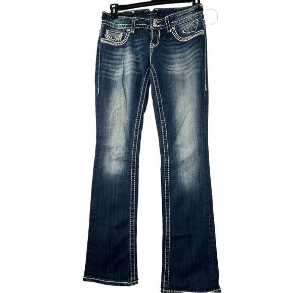 VIGOSS‎ Jeans 3/4 The Chelsea Slim Boot Low Rise Blue 30X33 Embroidered Cowgirl - Picture 1 of 12